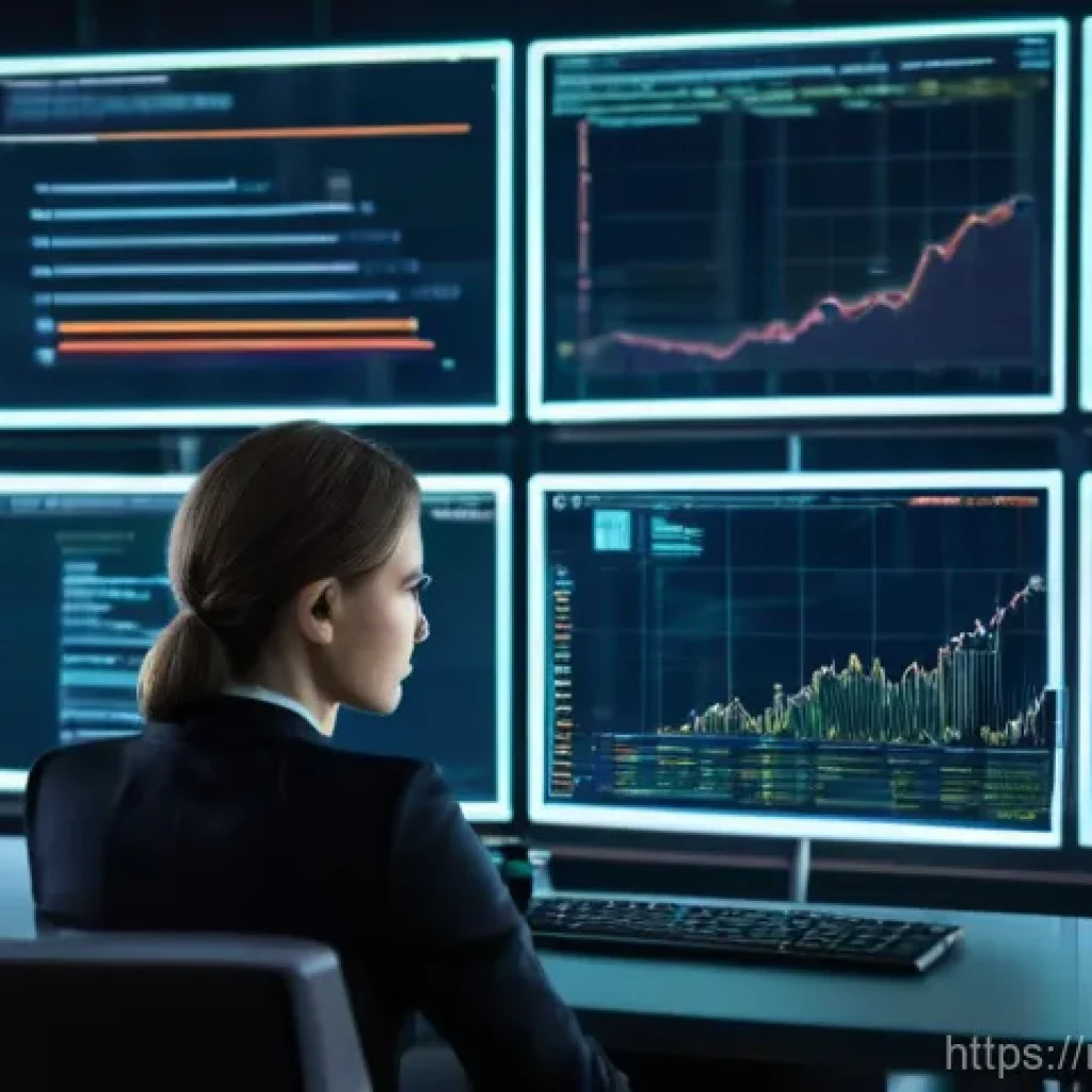 보안관제센터 직무와 법률적 이해 - **Prompt:** A focused SOC analyst, a woman in her late 20s to early 30s, wearing smart casual busine...