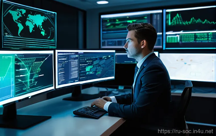 보안관제센터 보안 인증 종류 - **Prompt:** A modern, high-tech Security Operations Center (SOC) in a sleek, well-lit room. Diverse ...