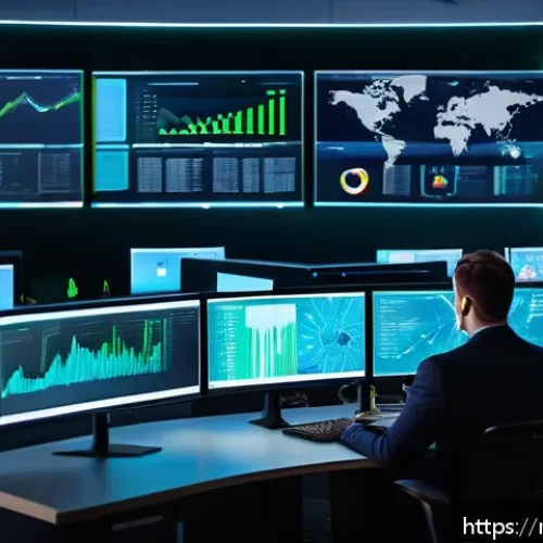 Home 17 보안관제센터 인턴십 경험 후기 - A modern cybersecurity operations center with a diverse team of professionals monitoring multiple la...